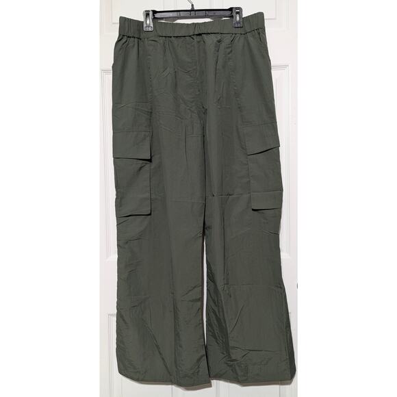 Halara Cargo Pants Womens X-Large Tall Army Green Nylon Wide Leg Pockets Relaxed - Picture 7 of 9